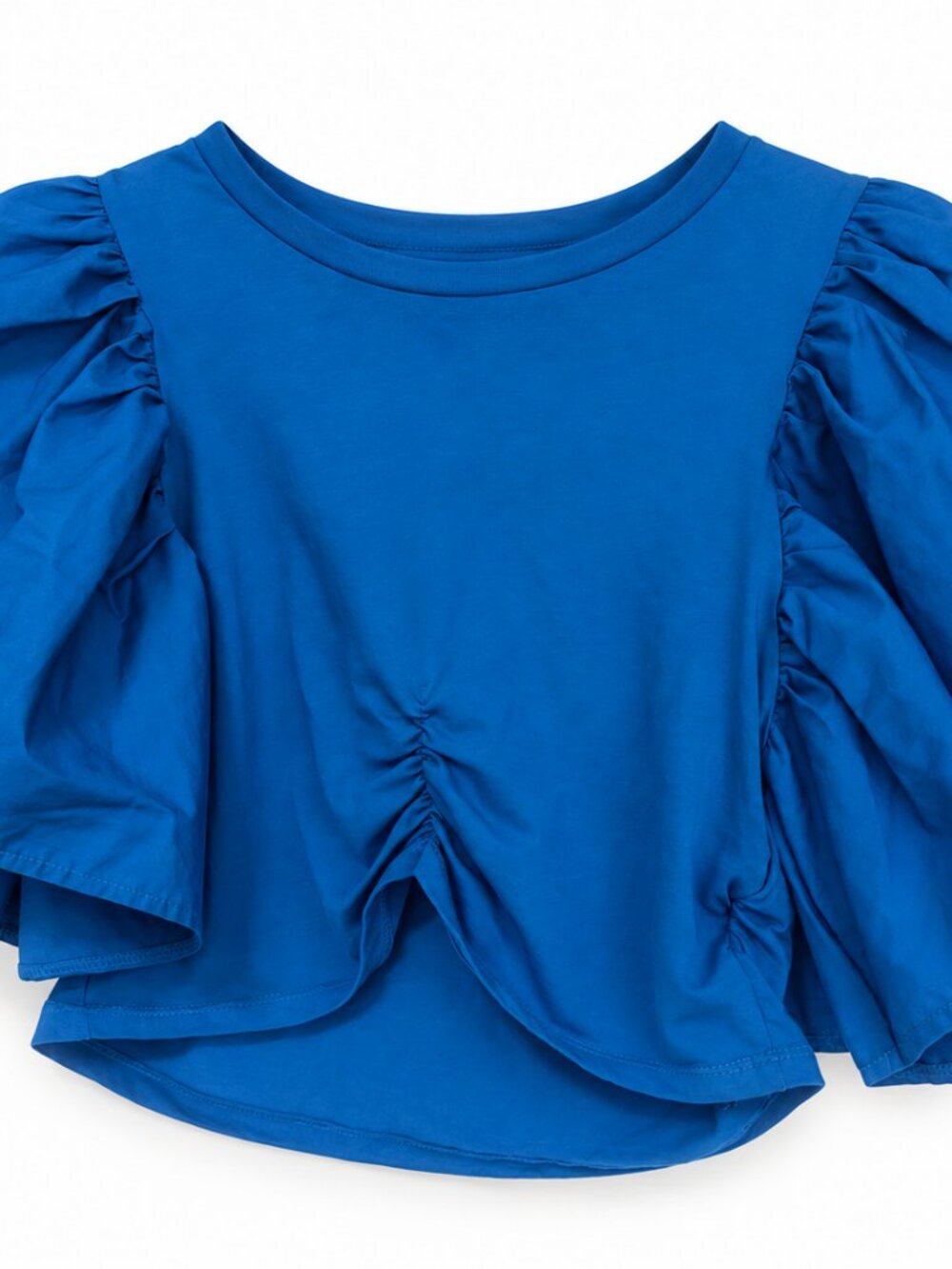 Zara Blue Statement Puff Sleeve Cropped Top NWT Size S